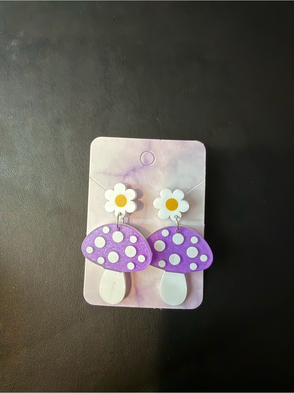 2 pairs Purple/red Mushroom Daisy Earrings - Cute Dangle Accessory NWT